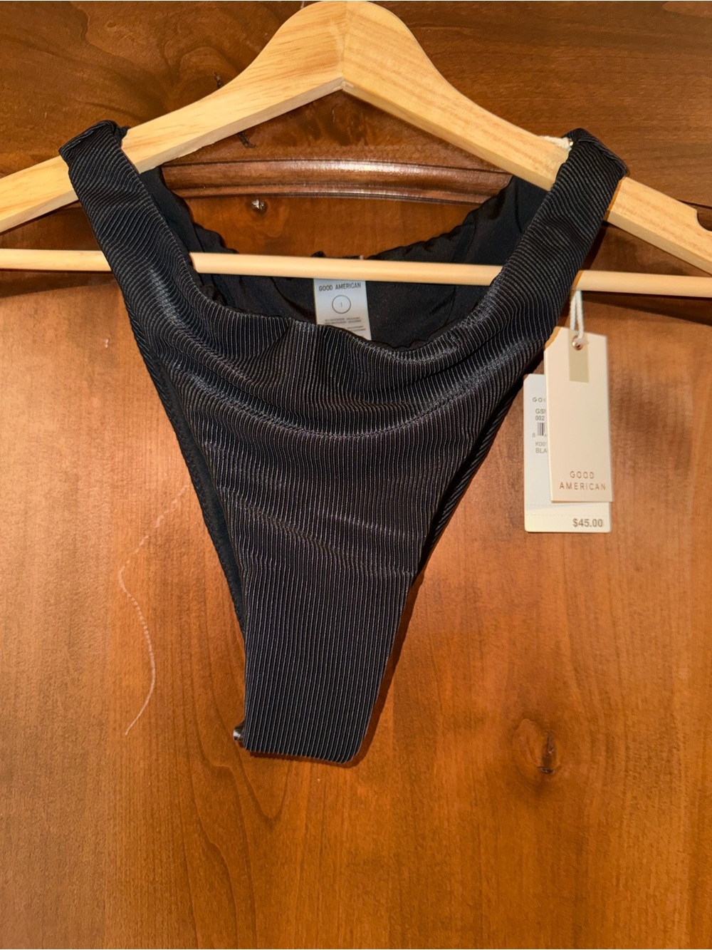 Good American Black Pinstripe High-Cut Bikini Bottom